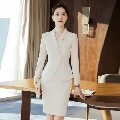 Formal Long Sleeve Blazer Skirt Set - Image 4