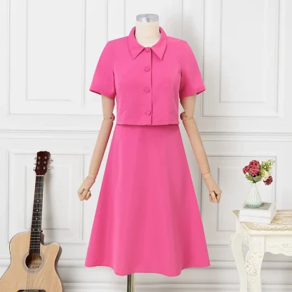 Vintage-Like Lapel Button Skirt Set - Image 4