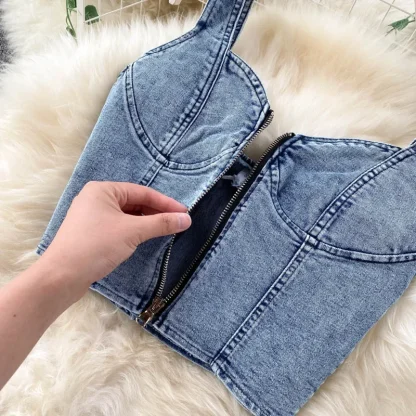 Button-Up High Waist Denim Skirt Set - Image 4