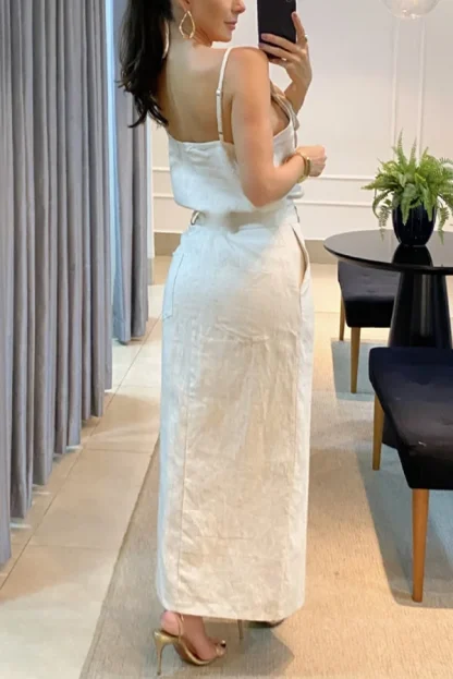 3D Flower Top Long Slit Skirt Set - Image 3
