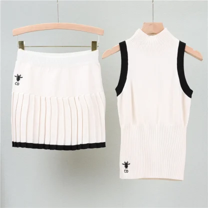 High Neck Tank Pleated Skirt Set