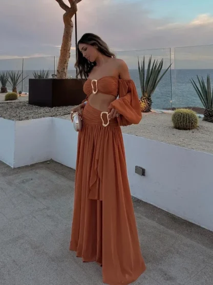 Split Off-Shoulder Holiday Skirt Set - Image 2