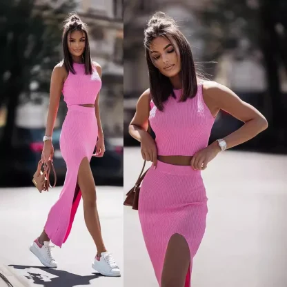 Knitted Open Slit Skirt Set - Image 6
