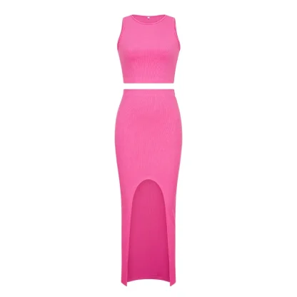 Knitted Open Slit Skirt Set - Image 2