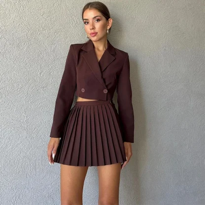 Slim Fit Cropped Blazer and Skirt Set