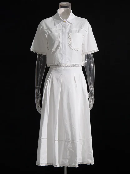 Lapel Top High Waist Skirt Set - Image 3