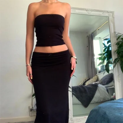 Solid Tube Top Matching Skirt Set