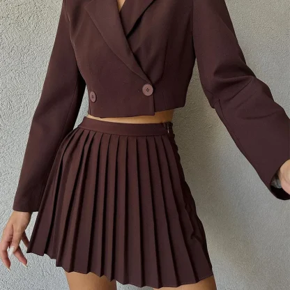 Slim Fit Cropped Blazer and Skirt Set - Image 4