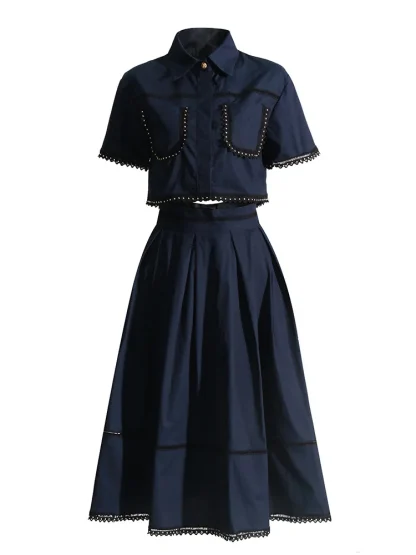 Lapel Top High Waist Skirt Set