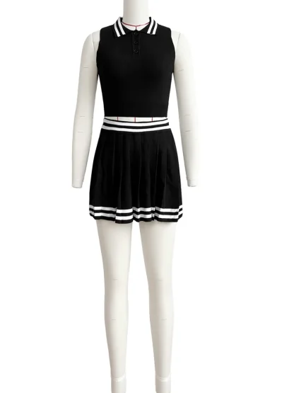 Sexy Pleated Collared Skirt Set - Image 4