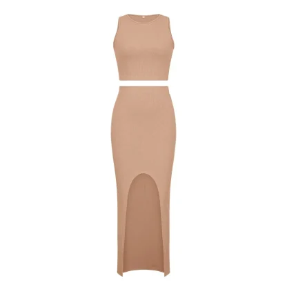 Knitted Open Slit Skirt Set