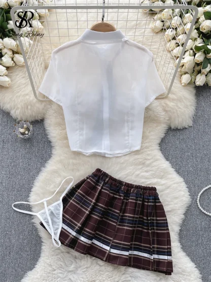Sexy Plaid Uniform Skirt Set - Image 4