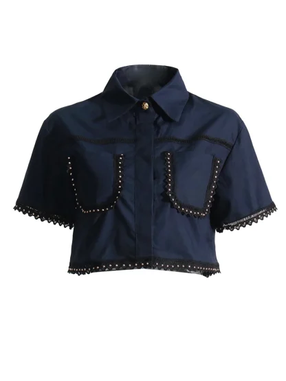 Lapel Top High Waist Skirt Set - Image 5