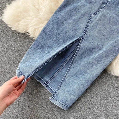 Button-Up High Waist Denim Skirt Set - Image 5