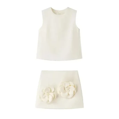 Round Neck Floral Skirt and Top Set - Image 2