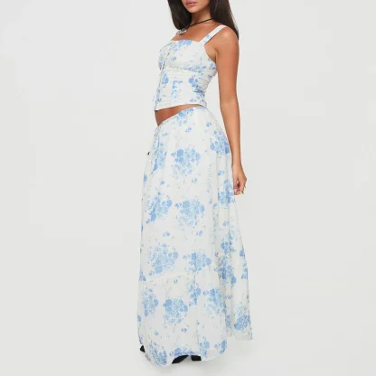 Square Neck Crop Top with Skirt Set - Image 4