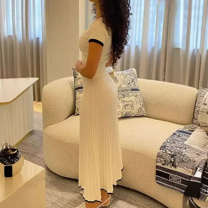 V-Neck Pleated Two Piece Skirt Set - Image 4