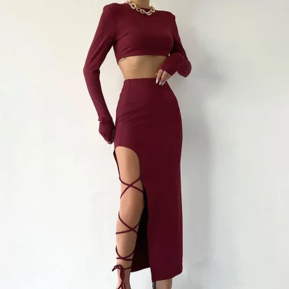 High Split Sexy Tie Skirt Set - Image 4