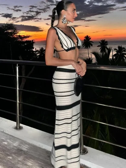 Striped Holiday Two-Piece Skirt Set