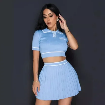 Knitted Crop Top Skirt Set - Image 4