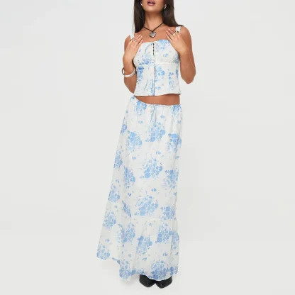 Square Neck Crop Top with Skirt Set - Image 3