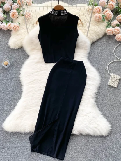 Sexy Sleeveless Two Piece Skirt Set - Image 2