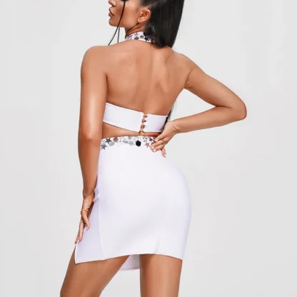 White Sequin Bandage Skirt Set - Image 2