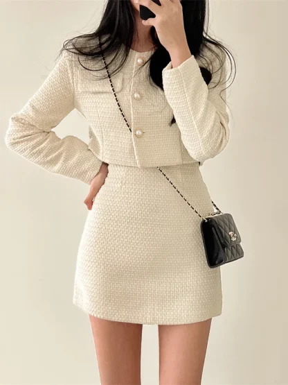Chic Autumn Tweed Skirt Set