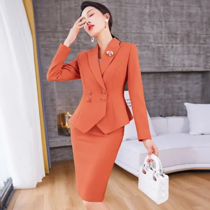 Long Sleeve Blazer and Skirt Set - Image 3