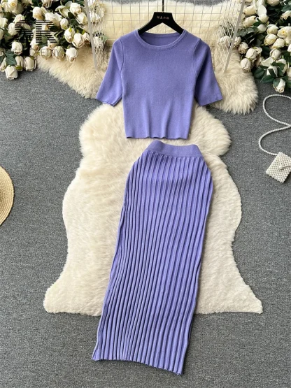 Summer Knit Top Long Skirt Set - Image 3