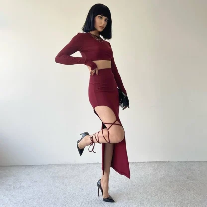 High Split Sexy Tie Skirt Set - Image 6