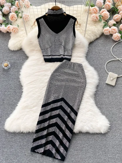 Sexy Sleeveless Two Piece Skirt Set
